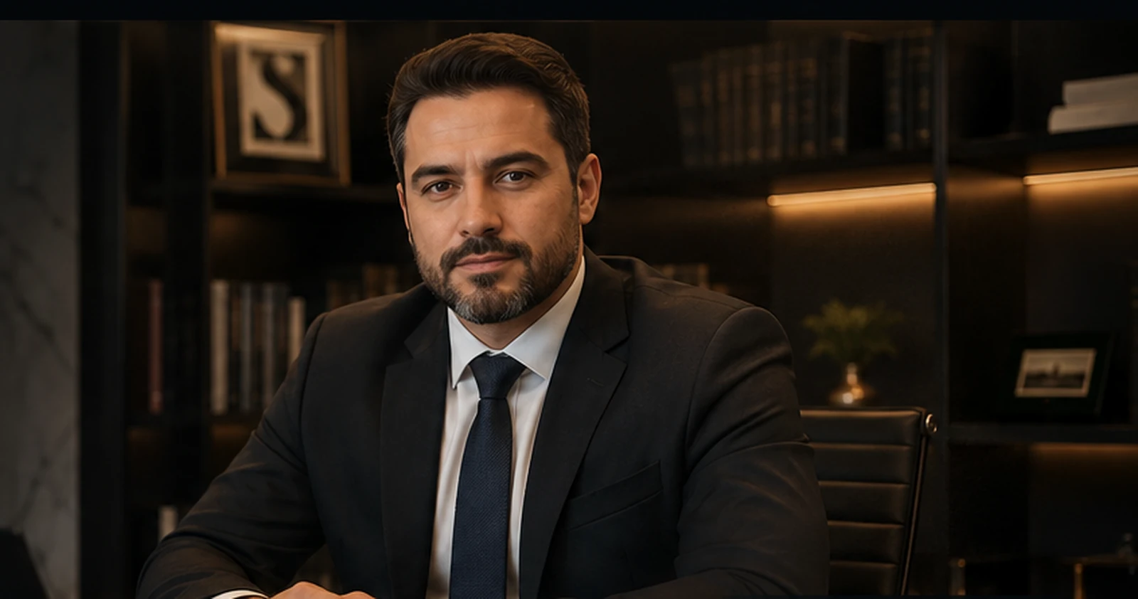 Advogado em escritório contemporâneo
